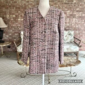 Creation Atelier Long Jacket L Pink Tweed Vintage Lightweight